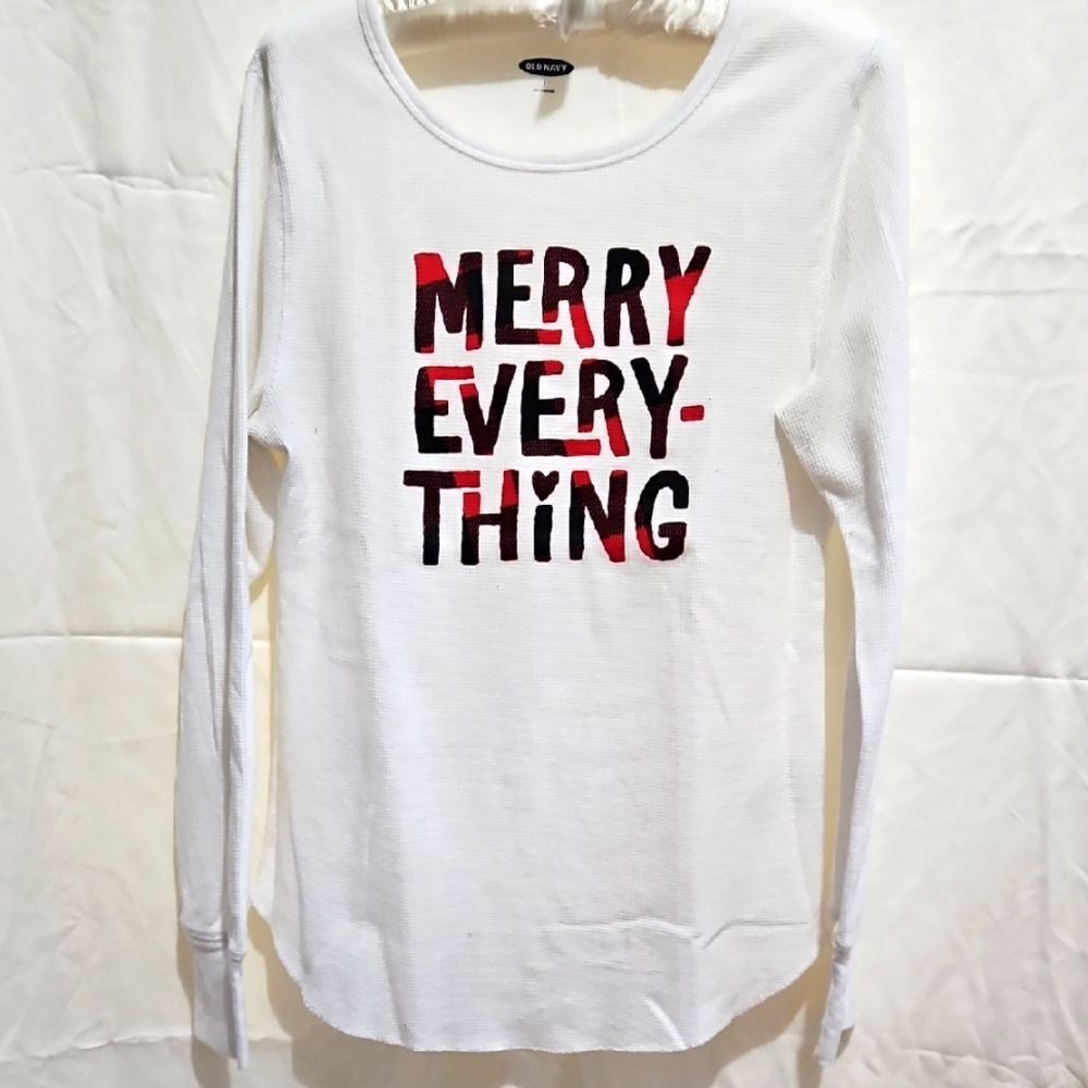 Old Navy White Long Sleeve with Festive Text